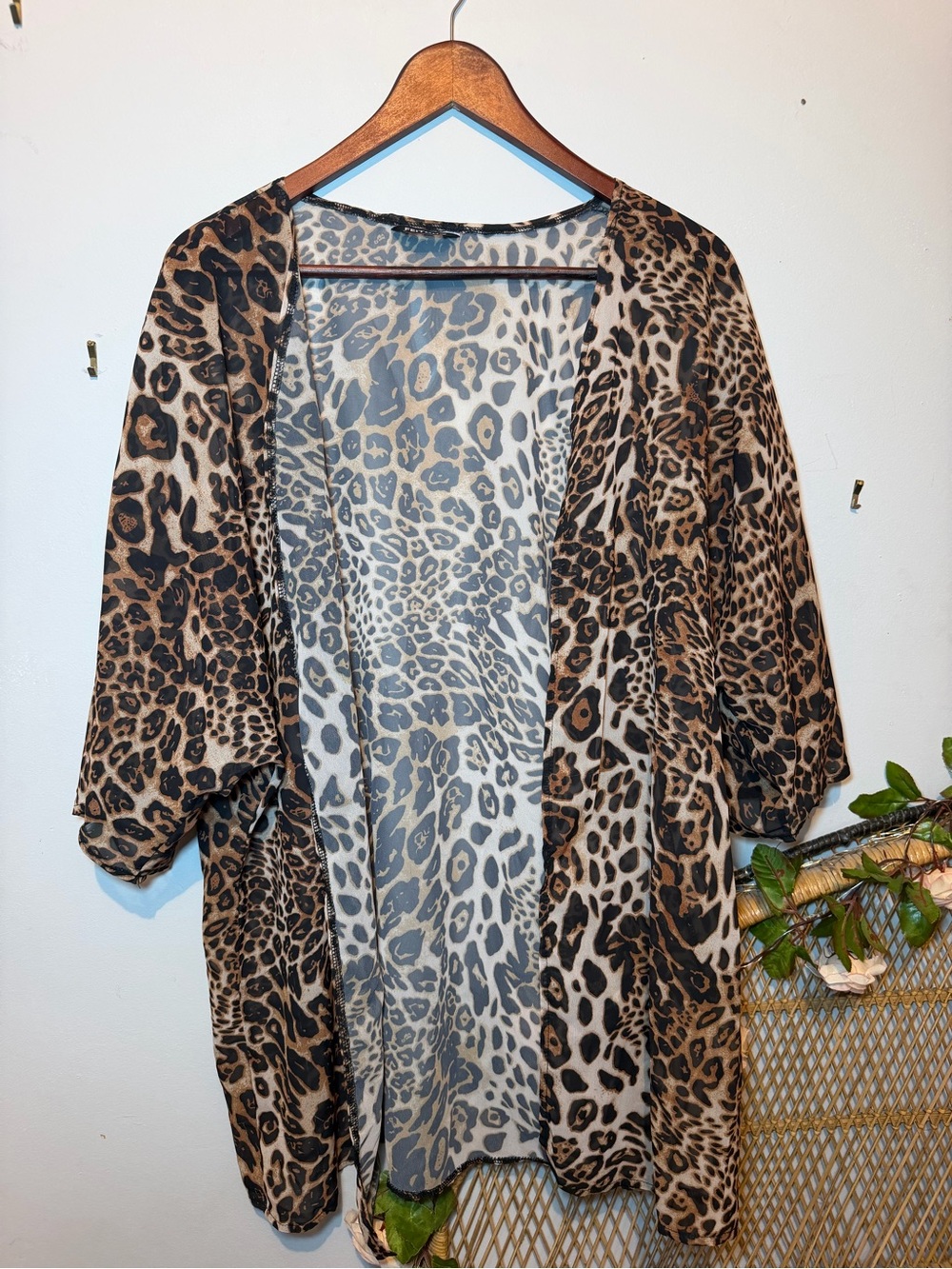 Sheer Leopard Print Open-Front Kimono